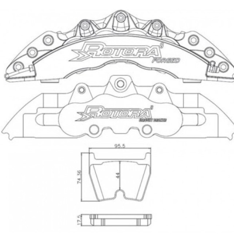 Гальмівні колодки Rotora H2 для супортів 8 поршнів RF801-RF805 RP.08.1.175